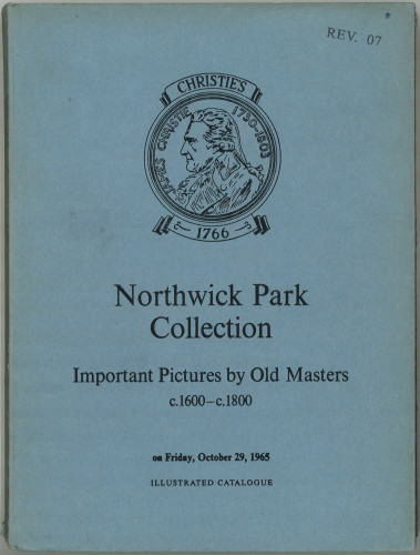 Catalogue of important pictures by old masters c.1600 - c.1800 from the Northwick Park collection : the property of the late Captain E. G. Spencer-Churchill ... : auction ... on Friday, October 29, 1965 / Christie, Manson & Woods, Ltd.