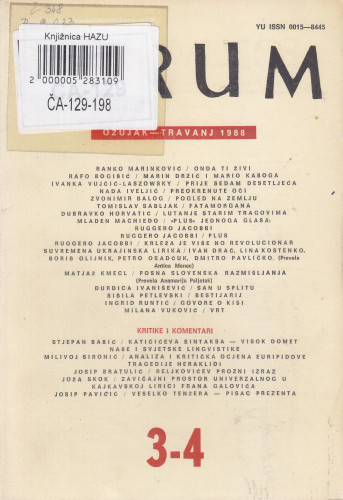 God. 27(1988), knj. 55, br. 3-4 (ožujak-travanj) / glavni i odgovorni urednik Slavko Mihalić