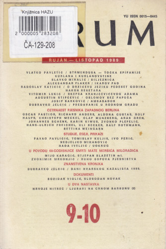 God. 28(1989), knj. 58, br. 9-10 (rujan-listopad) / glavni i odgovorni urednik Slavko Mihalić