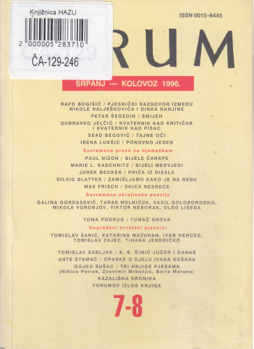 God. 35(1996), knj. 68, br. 7-8 (srpanj/kolovoz) / glavni i odgovorni urednik Slavko Mihalić ; urednik Dubravko Jelčić