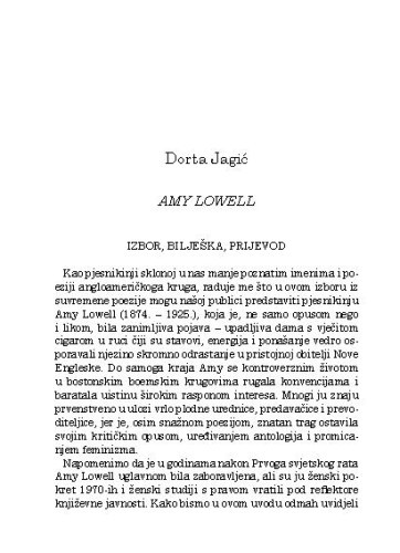 Amy Lowell : izbor, bilješka, prijevod / Dorta Jagić, Amy Lowell