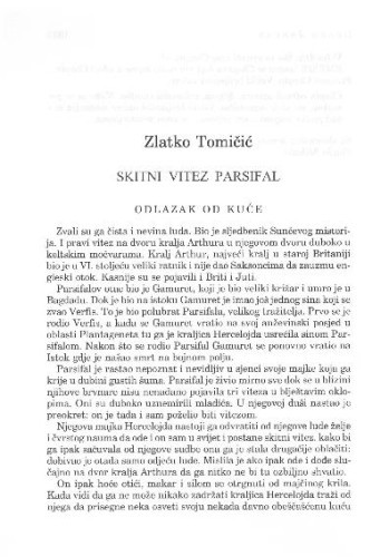 Skitni vitez Parsifal / Zlatko Tomičić