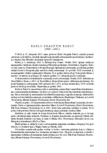 Karlo Dragutin Rakoš (1925.-2011.) : [nekrolog] / Ksenofont Ilakovac