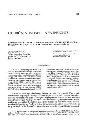 Andrea Antico iz Motovuna i Andrea Torresani iz Asola : interpretacija jednog nakladničkog suradništva / Ennio Stipčević