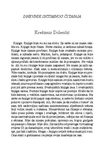 Dnevnik intimnog čitanja / Krešimir Dolenčić