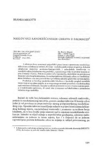 Naslovnici ranokršćanski crkava u Dalmaciji / Branka Migotti