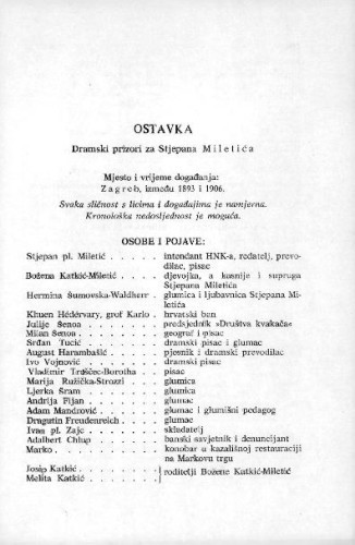 Ostavka : dramski prizori za Stjepana Miletića / Č. Prica