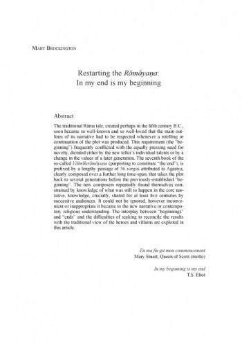 Restarting the Rāmāyaṇa: In my end is my beginning / Mary Brockington