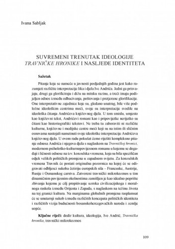 Suvremeni trenutak ideologije Travničke hronike i nasljeđe identiteta / Ivana Sabljak