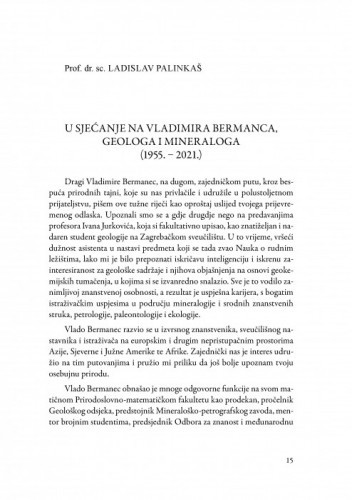 U sjećanje na Vladimira Bermanca, geologa i mineraloga (1955.-2021.) / Ladislav Palinkaš