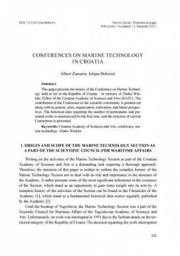 Conferences on Marine Technology in Croatia / Albert Zamarin, Julijan Dobronić