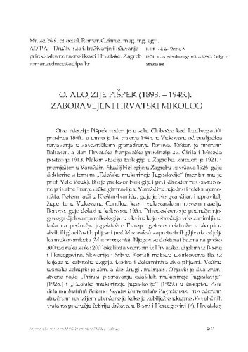 O. Alojzije Pišpek (1893. – 1945.): zaboravljeni hrvatski mikolog / Roman Ozimec