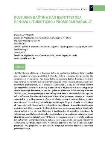 Kulturna baština kao identitetska osnova u turističkoj promociji Baranje / Dejan Gluvačević, Božo Skoko, Damir Jugo