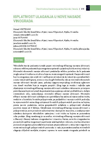 Isplativost ulaganja u nove nasade vinograda
/ Nenad Vretenar, Jana Katunar, Jelena Jardas Antonić