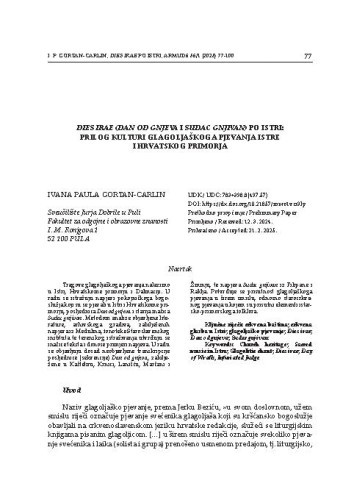Dies irae (Dan od gnjeva i Sudac gnjivan) po Istri: prilog kulturi glagoljaškoga pjevanja Istre i Hrvatskog primorja / Ivana Paula Gortan-Carlin