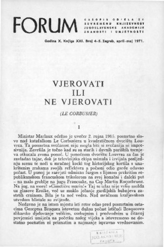 Vjerovati ili ne vjerovati : (Le Corbusier) / Lj. Babić