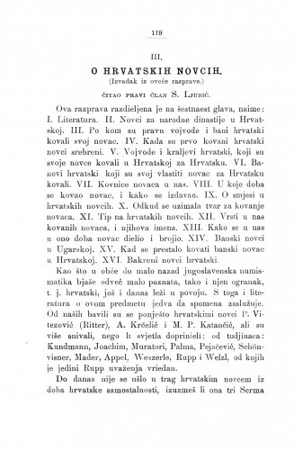 O hrvatskih novcih : [izvadak iz oveće razprave.] / S. Ljubić