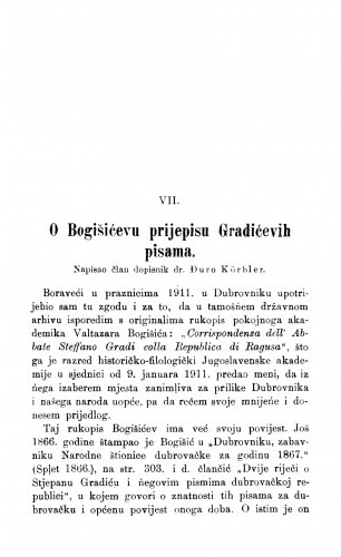 O Bogišićevu prijepisu Gradićevih pisama / Đ. Körbler