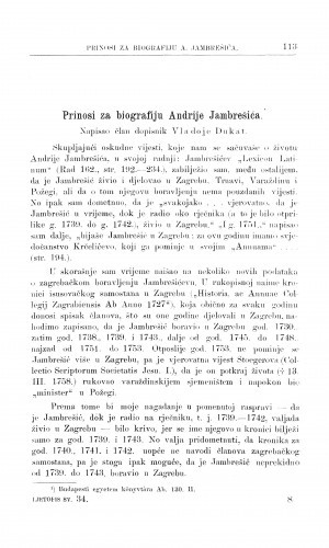 Prinosi za biografiju Andrije Jambrešića / V. Dukat