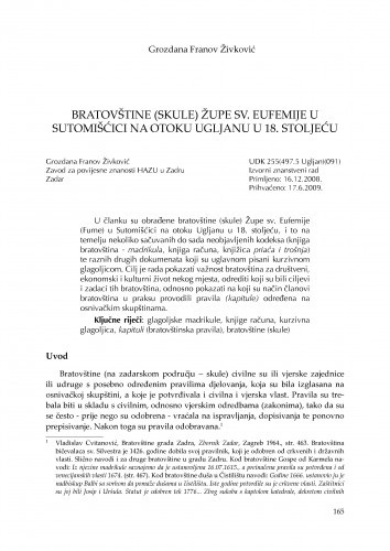 Bratovštine (skule) Župe sv. Eufemije u Sutomišćici na otoku Ugljanu u 18. stoljeću / Grozdana Franov Živković
