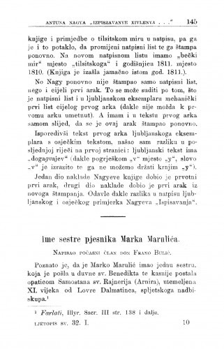 Ime sestre pjesnika Marka Marulića / F. Bulić