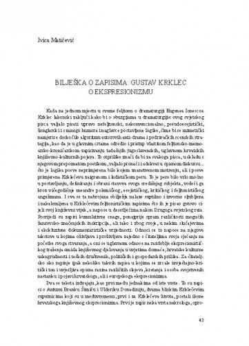 Bilješka o zapisima: Gustav Krklec o ekspresionizmu / Ivica Matičević