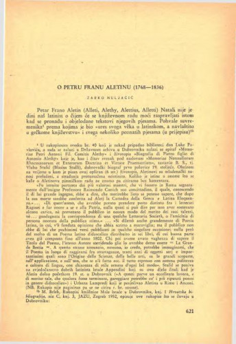 O Petru Franu Aletinu (1768-1836) / Žarko Muljačić