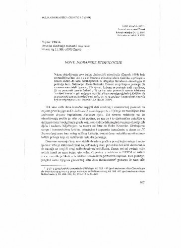 Nove Jadranske etimologije / Vojmir Vinja