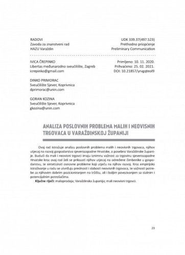 Analiza poslovnih problema malih i neovisnih trgovaca u Varaždinskoj županiji / Ivica Črepinko, Dinko Primorac, Goran Kozina