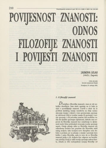 Povijesnost znanosti : odnos filozofije znanosti i povijesti znanosti / Jasmina Lelas