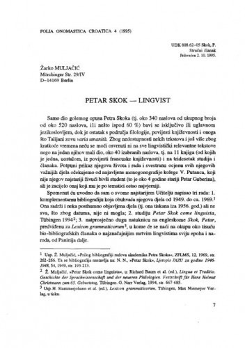 Petar Skok - lingvist / Žarko Muljačić