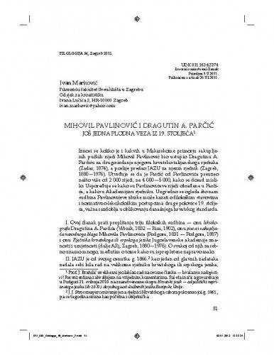 Mihovil Pavlinović i Dragutin A. Parčić : još jedna plodna veza iz 19. stoljeća / Ivan Marković