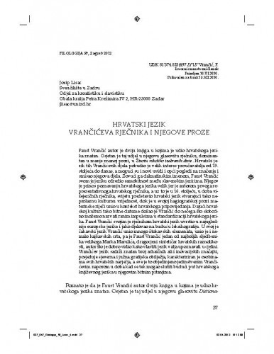 Hrvatski jezik Vrančićeva rječnika i njegove proze / Josip Lisac