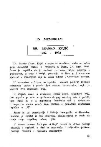 Dr. Branko Kojić (1902-1992) : in memoriam / Vladimir-Đuro Degan