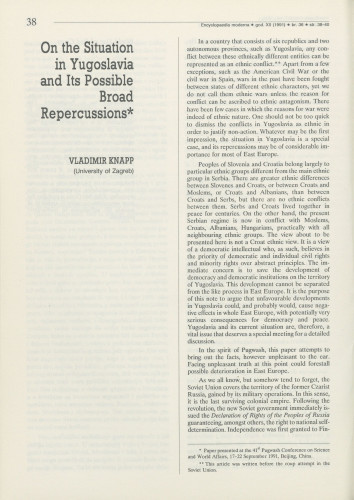 On the situation in Yugoslavia and possible broad repercussions / Vladimir Knapp
