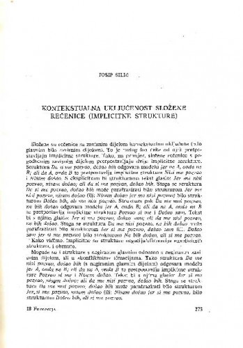 Kontekstualna uključenost složene rečenice (implicitne strukture) / Josip Silić
