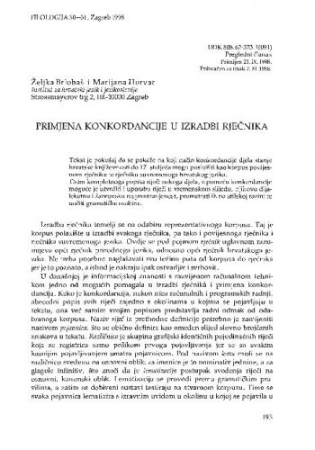 Primjena konkordancije u izradi rječnika / Željka Brlobaš, Marijana Horvat