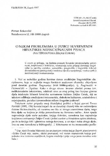 O nekim problemima u jeziku suvremenih hrvatskih nefikcionalnih pisaca (na tekstovima Željke Čorak) / Pavao Tekavčić
