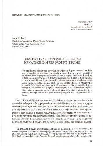Dijalekatska osnovica u jeziku hrvatske dopreporodne drame / Josip Lisac