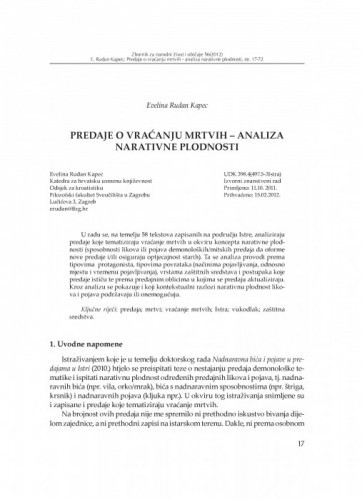 Predaje o vraćanju mrtvih - analiza narativne plodnosti / Evelina Rudan Kapec