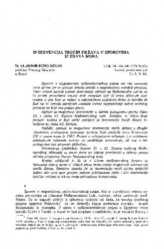 Intervencija trećih država u sporovima iz prava mora / Vladimir-Đuro Degan