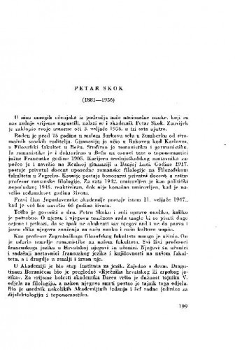 Petar Skok (1881-1956) : [nekrolog] / M. Hraste