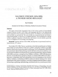 Salomon Stricker (1834-1898) : a pioneer micro-biologist / Karl Holubar