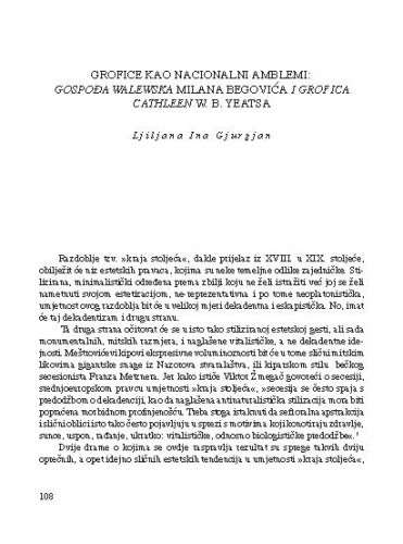 Grofice kao nacionalni amblemi: Gospođa Walewska Milana Begovića i Grofica Cathleen W. B. Yeatsa / Ljiljana Ina Gjurgjan