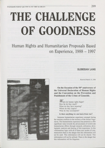 The challenge of goodness : human rights and humanitarian proposals based on experience 1988-1997 / Slobodan Lang