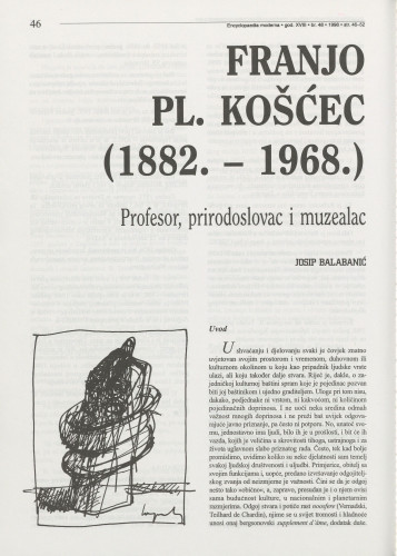 Franjo pl. Košćec (1882.- 1968.) : profesor, prirodoslovac i muzealac / Josip Balabanić