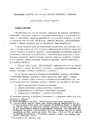 Sekundarne sirovine kao činilac razvoja Slavonije i Baranje / Ante Erslan, Milan Ivanović