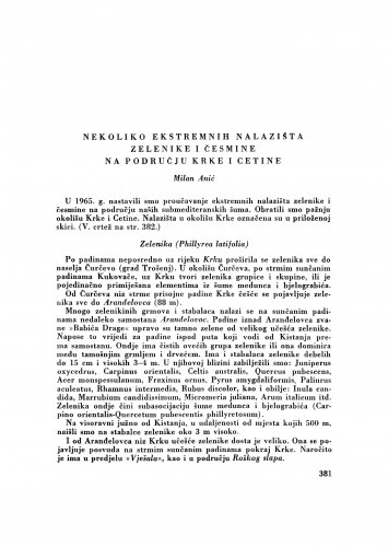Nekoliko ekstremnih nalazišta zelenike i česmine na području Krke i Cetine / M. Anić