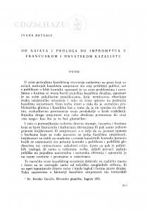 Od najava i prologa do impromptua u francuskom i hrvatskom kazalištu / I. Batušić
