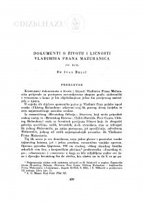 Dokumenti o životu i ličnosti Vladimira Frana Mažuranića / I. Brlić